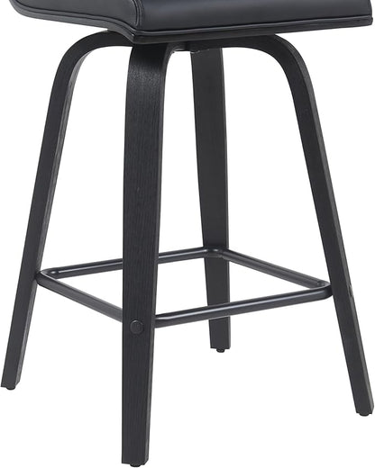 Vienna Modern Counter Height Swivel Bar Stool with Black Faux Leather Seat and Black Brushed Wood Frame Set of 3