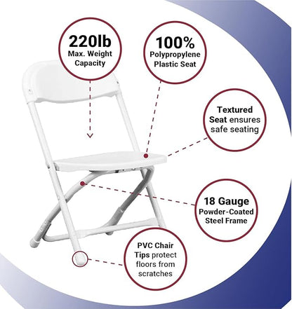 Set of 4 Plastic Kids Chairs - Blue Kids Folding Chairs with Metal Frame, Lightweight and Stackable for Camping, Beach, Classrooms, Desks, Parties & Events - Foldable Seats Indoor & Outdoor