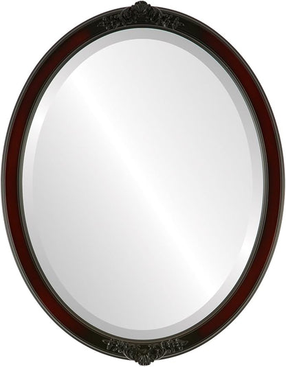 OVALCREST Oval Beveled Wall Mirror for Home Decor - Athena Style - Rosewood - 26" x 22" Outside Dimensions