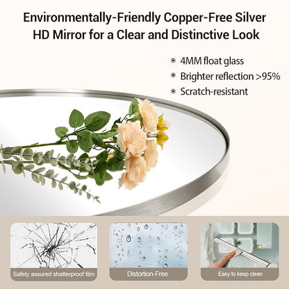 ANDY STAR Brushed Nickel Bathroom Mirror, 22 x 34 Inch Oval Pivot Mirror for Wall, Unique Farmhouse Tilt Mirror in Slim Silver Stainless Steel Metal Frame for Bedroom, Powder Room