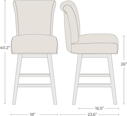 CHITA 26 Inch Counter Height Swivel Bar Stool, FSC Certified Modern Upholstered Faux Leather Swivel Barstool Chair with Back, Blue