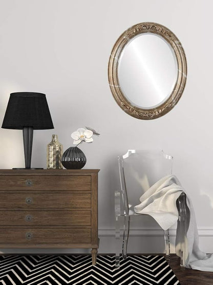 OVALCREST Oval Beveled Wall Mirror for Home Decor - Florence Style - Champagne Silver - 34" x 28"