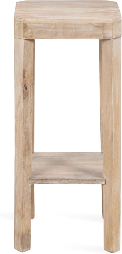 Kate and Laurel Talcott Modern Square Wood Drink Table, 12 x 12 x 28, Light Natural, Transitional Decorative Two-Tier Pedestal Table for Use as Plant Stand Indoors or Living Room Decor Accent