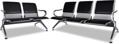 Kinsuite 5-Seat PU Leather Reception Bench - 2pcs Waiting Room Chairs with Arms & Non-Slip Foot Mats, Reception Chairs Guest Chair for Office Airport Bank Salon, Black