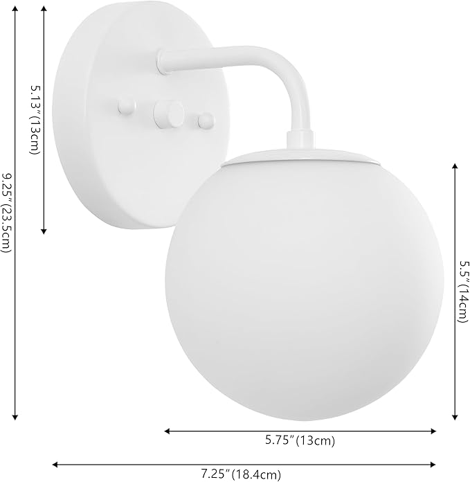 JONATHAN Y JYL3534D Louis Parisian Globe 5.75" 1-Light Metal/Frosted Glass Modern Contemporary LED Vanity Light Midcentury, Glam, Transitional, Bathroom, Powder Room, Dressing Room, Bedroom, White