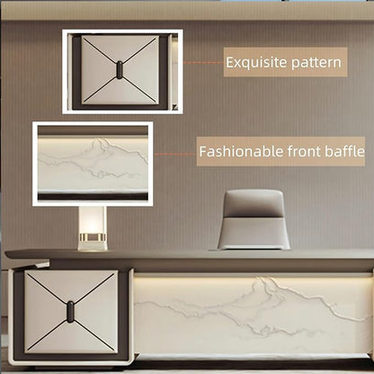94IN L-Shaped Executive Desk with Drawer Cabinet, Executive Office Desk with LED Strip & Exquisite Handle & Fashionable Pattern Design