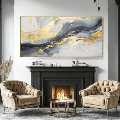 SDYA Large Abstract Canvas Wall Art Gold Decoration Blue Painting for Living Room Bedroom Kitchen Home Office 29x58 Inch