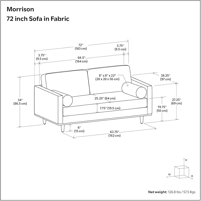SIMPLIHOME Morrison 72-inch Wide Sofa in Charcoal Grey Woven-Blend Fabric, Handcrafted Mid-Century Modern Loveseat for Living Room or Family Room, Single Bench Cushion, Bolster Pillows