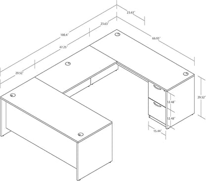 100.4" U-Shaped Executive Computer Desk with Lockable File Cabinets, Large Home Office or Business Workstation with Drawers, Cable Management (Lime)