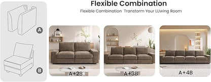TEKAMON Middle Seat with Storage, Modular Sofa Couch, Brown