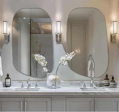 ANDY STAR 24"x40" Irregular Wall Mirror，Polished Chrome Asymmetrical Bathroom Mirror with Stainless Steel Metal Frame, Wall-Mounted Mirror for Bathroom, Entryway (Horizontal/Vertical)
