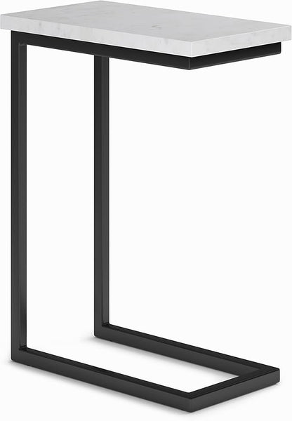 SIMPLIHOME Skyler 18-inch Wide Metal Table in White/Black, C-Shaped Industrial-Style Side Table with Genuine Marble Top for Living Room, Bedroom, or Home Office