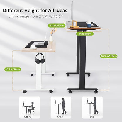 farexon arexon Electric Standing Desk 63 x 24In with Charging Station, Rolling Stand up Desk with Oversized Mouse Pad, 2 USB Ports & 3 Power Outlets, 4 Casters, 4 Preset Heights Easy to Set（Black