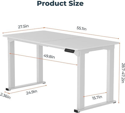 4 Legs Standing Desk, Large 71x31 Inches Electric Adjustable Height Desks with Splice Board, Stand Up Desk Home Office, White
