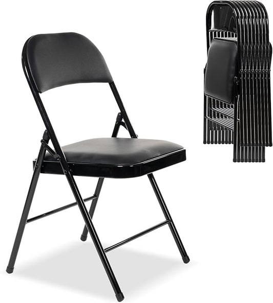 30 Pack Folding Chairs with Padded Seats, Padded Folding Chair with Steel Frame for Events Home Office, Pu Leather Folding Chair Black