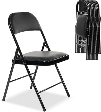 20 Pack Folding Chairs with Padded Seats, Padded Folding Chair with Steel Frame for Events Home Office, Pu Leather Folding Chair Black