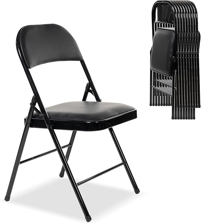 60 Pack Folding Chairs with Padded Seats, Padded Folding Chair with Steel Frame for Events Home Office, Pu Leather Folding Chair Black