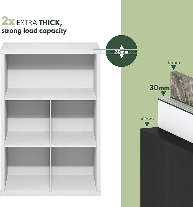 Furinno Cubicle Book Shelf, 5-Cube Bookshelf, Cube Storage Organizer Bookcase with Closed Back, 15.3 x 29.9 x 43.3, for Living Room, Bedroom, Home Office, White