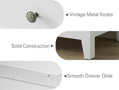 White Dresser for Bedroom 6 Drawers Dresser - 47.2" Wide 6 Chest of Drawers Storage Double Cabinet as Bedfoot Organizer & Wardrobe Cabinet