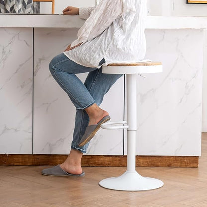 Kidol & Shellder Bar Stools Set of 4 Round Adjustable Swivel Barstools Modern Backless Bar Chairs Wooden Seat Counter Height Stools Armless for Kitchen Island, Cafe, Dining Room White