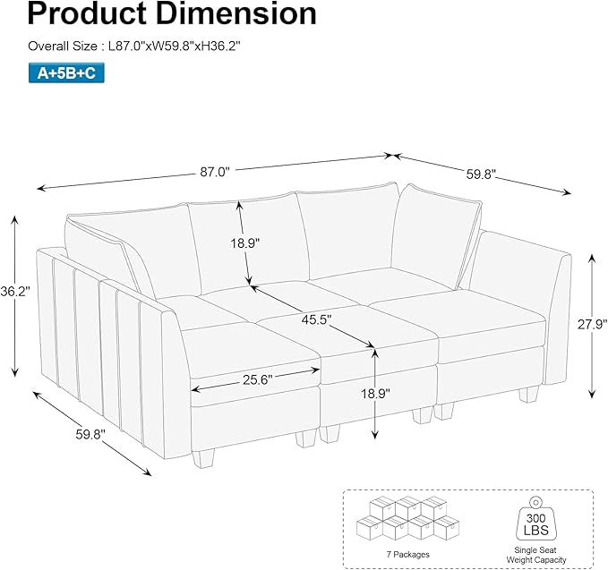 Belffin Modular Sectional Sofa Chenille Sleeper Sectional Couch with Storage Modular Sofa Bed for Living Room, 6 Seats, Dark Grey