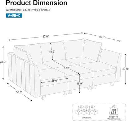 Belffin Modular Sectional Sofa Chenille Sleeper Sectional Couch with Storage Modular Sofa Bed for Living Room, 6 Seats, Dark Grey