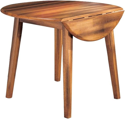 Signature Design by Ashley Berringer Dining Room Round Drop Leaf Table, Rustic Design, Seats 4, Hinged Extension Leaves, Small Space Solution, 42" W x 42" D x 30.63" H, Rustic Brown