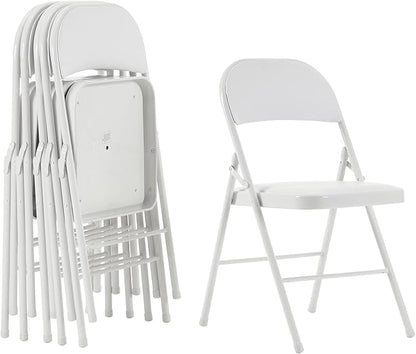 6 Pack White Folding Chairs with Padded Seats, Portable Stackable Foldable Chairs for Indoor and Outdoor, Commercial Seat with Metal Frame for Events Office Wedding Party, 330lbs Capacity