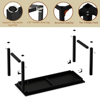 NSdirect 63 inch Computer Desk,Modern Simple Style PC Table Office Desk Wide Workstation for Study Writing,Gaming and Home Office,Extra 1" Thicker Wooden Tabletop and Black Metal Frame,Black