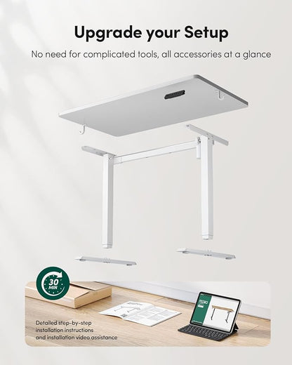FEZIBO One-Piece Standing Desk Adjustable Height Stand up Home Office Desk, 55x24 Inch Electric Standing Computer Desk, with 4 Memory Presets, Headphone Hook, White
