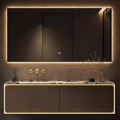 50IN Bathroom Vanity Set with a Single Sink - Embedded Sensor Light Strip & Large Capacity Floating Cabinet | Modern Bathroom Vanities with Defogging Mirror Surface & LED Lighting (Mirror)