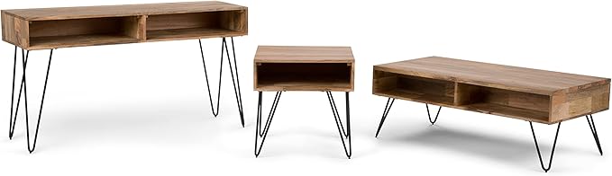 SIMPLIHOME Hunter SOLID MANGO WOOD and Metal 22 inch Wide Square Industrial End Side Table in Natural for the Living Room and Bedroom