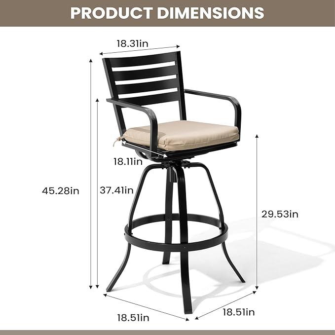 Pellebant 29.5" Outdoor Bar Stools Set of 8, Aluminum Swivel Patio Bar Height Stools with Footrest & Backrest,Rust-Proof Patio Stool Chairs for Deck Lawn Garden,Beige