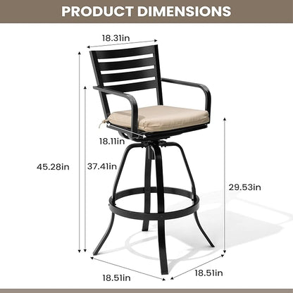 Pellebant 29.5" Outdoor Bar Stools Set of 8, Aluminum Swivel Patio Bar Height Stools with Footrest & Backrest,Rust-Proof Patio Stool Chairs for Deck Lawn Garden,Beige