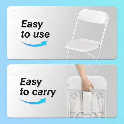 Allpop 5 Pack Plastic Folding Chair, 300lb Capacity, Portable Commercial Chair with Steel Frame for Home Office Wedding Party Indoor Outdoor Events, Stackable, White