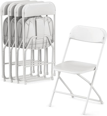 Allpop 5 Pack Plastic Folding Chair, 300lb Capacity, Portable Commercial Chair with Steel Frame for Home Office Wedding Party Indoor Outdoor Events, Stackable, White
