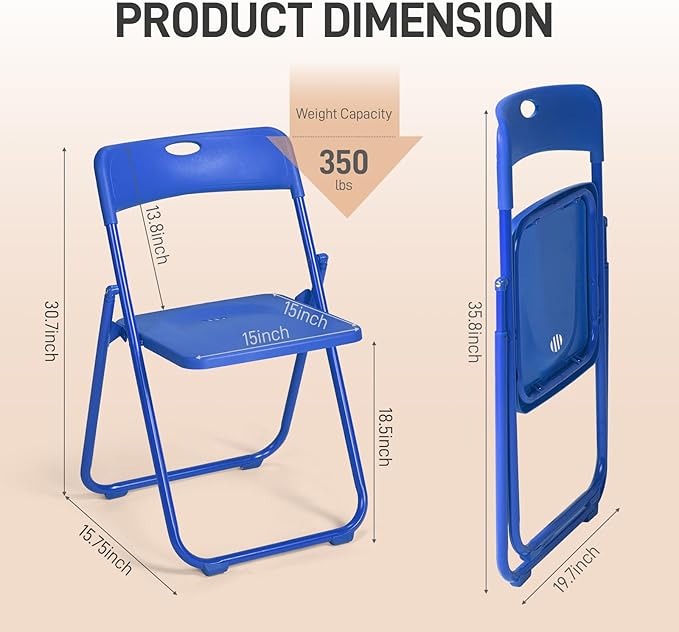 Karl home 10 Pcs Folding Chair, 300LBS Lightweight Foldable Plastic Chair, Reinforced Metal Frame Easy to Fold & Store for Indoor & Outdoor, Wedding, Party, Meeting Room, Patio and Garden, Blue