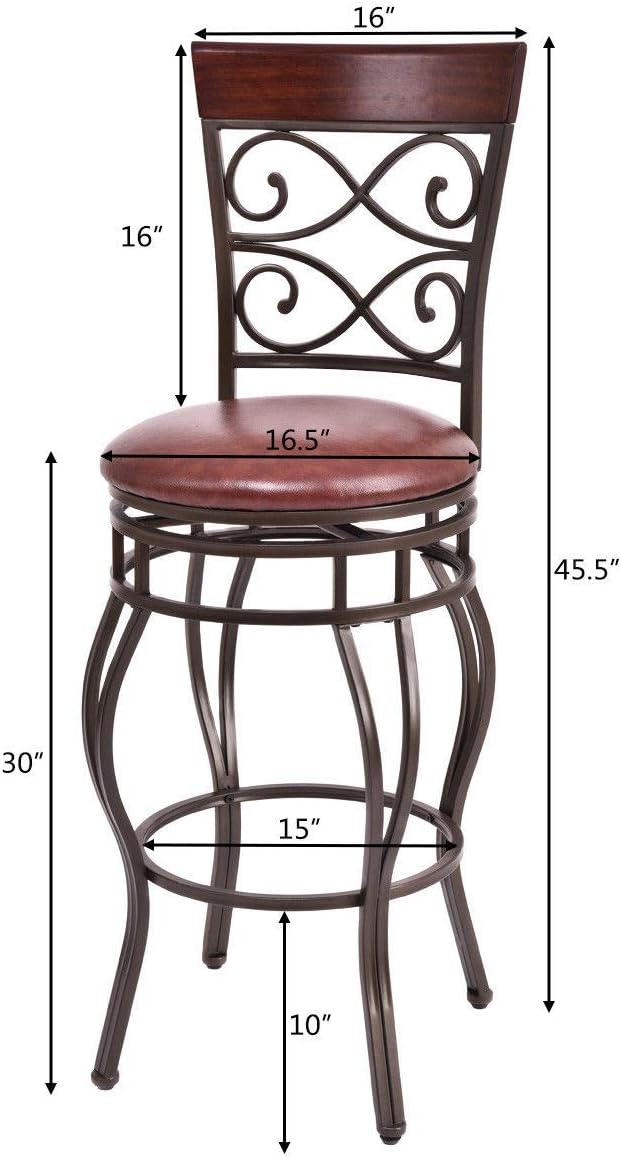 COSTWAY Bar Stools Set of 4, 360 Degree Swivel, 30" Bar Height Bar stools, with Leather Padded Seat Bistro Dining Kitchen Pub Metal Vintage Chairs with Back (Set of 4)