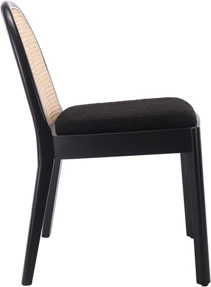 Upholstered Wooden Dining Chairs Set of 4, Farmhouse Kitchen & Dining Room Chairs with Cane Back, Accent Rattan Dining Table Chairs Sherpa Seat for Kitchen/Restaurant/Living Room, Black