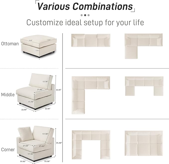 Cloud Sectional Couches for Living Room,100.5" Convertible L Shaped Couch with Ottoman, 4 Seater Modular Sectional Sofa,Deep Seater Furniture Sets,Beige
