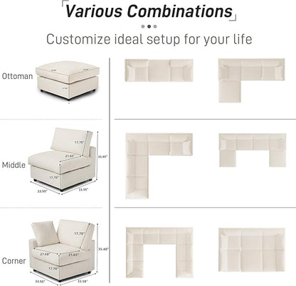 Cloud Sectional Couches for Living Room,100.5" Convertible L Shaped Couch with Ottoman, 4 Seater Modular Sectional Sofa,Deep Seater Furniture Sets,Beige