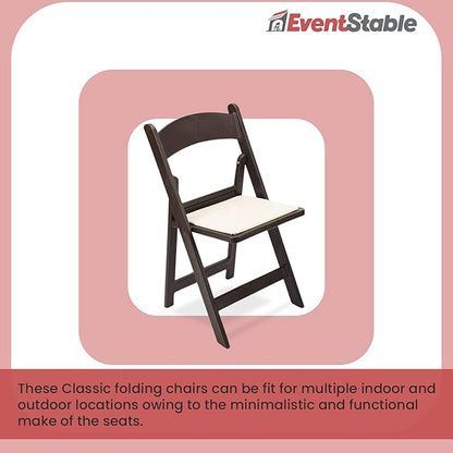 EventStable Titan PRO Resin Folding Chair - Dark Brown Indoor/Outdoor Lightweight Foldable Chair - Vinyl Padded Folding Chair for Weddings Parties Events - 50 Pack