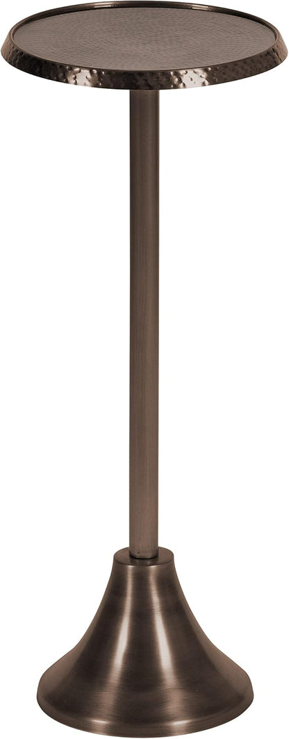 Kate and Laurel Sanzo Modern Pedestal Drink Table, 9 x 9 x 23, Bronze, Decorative End Table with Hammered Tabletop