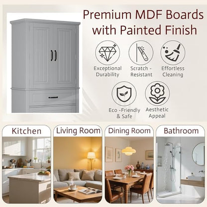 Polibi Elegant Storage Cabinet with Adjustable Shelves - 2 Drawers, 5 Interior Shelves & 6 Small Shelves, for Living Room/Bathroom, Gray