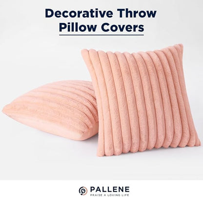 Pallene Faux Fur Plush Throw Pillow Covers 24x24 Set of 2, Luxury Soft Fluffy Striped Decorative Pillow Covers for Sofa, Couch, Living Room, Pink