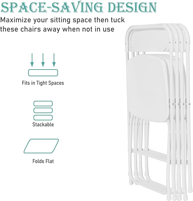 80 Pack Plastic White Folding Chairs, Portable Stackable Commercial Party Folding Chairs with Steel Frame 350lbs for Home Office Outdoor Indoor Office Wedding Party Event