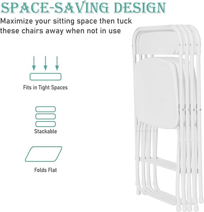 90 Pack Plastic White Folding Chairs, Portable Stackable Commercial Party Folding Chairs with Steel Frame 350lbs for Home Office Outdoor Indoor Office Wedding Party Event