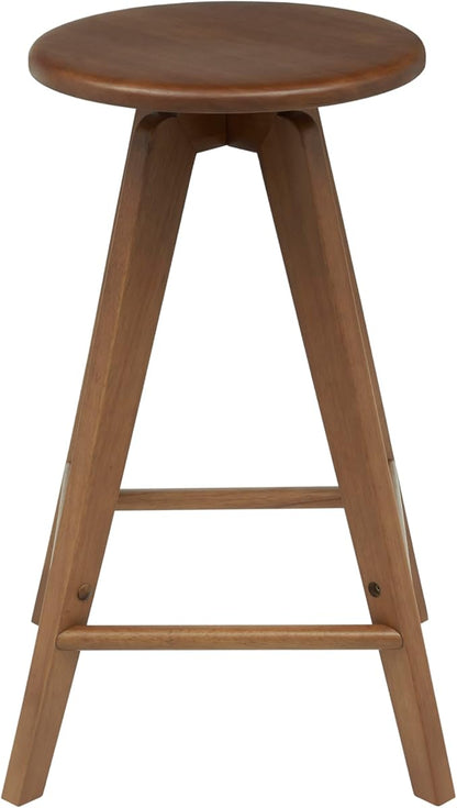 JONATHAN Y CSL2001B Ceren 25.5" MidCentury Industrial Round Solid Wood Backless Counter Stool for Home, Kitchen, Dining Room, Workspaces, Cafes and Resturants, Walnut Brown