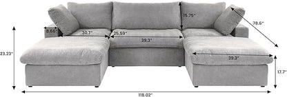 Cloud Modular Sectional Sofa Couch,120.45" U Shaped Convertible Couches with Storage Ottoman for Living Room,Minimalist Deep Sofa Couches,Sofa Covers Washable&Replaceable