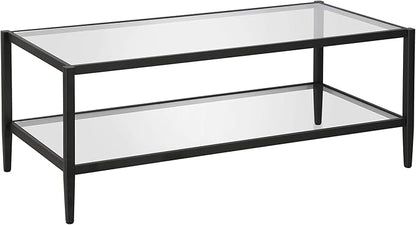 Henn&Hart 45" Wide Rectangular Coffee Table with Glass Shelf in Blackened Bronze, Modern coffee tables for living room, studio apartment essentials